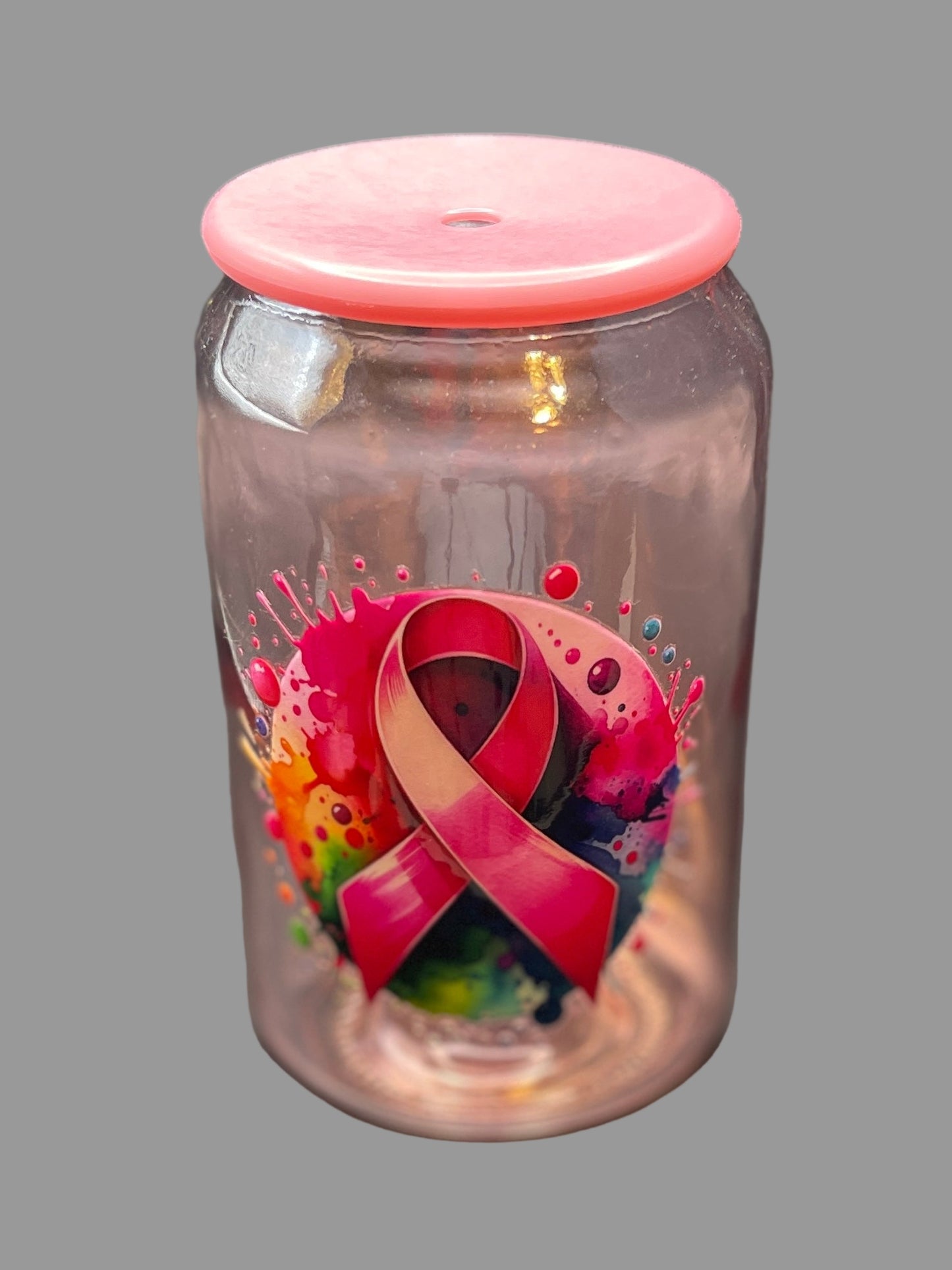 Iridescent Glass Cup with Lid and Straw, 15 oz.