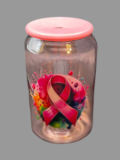 Iridescent Glass Cup with Lid and Straw, 15 oz.
