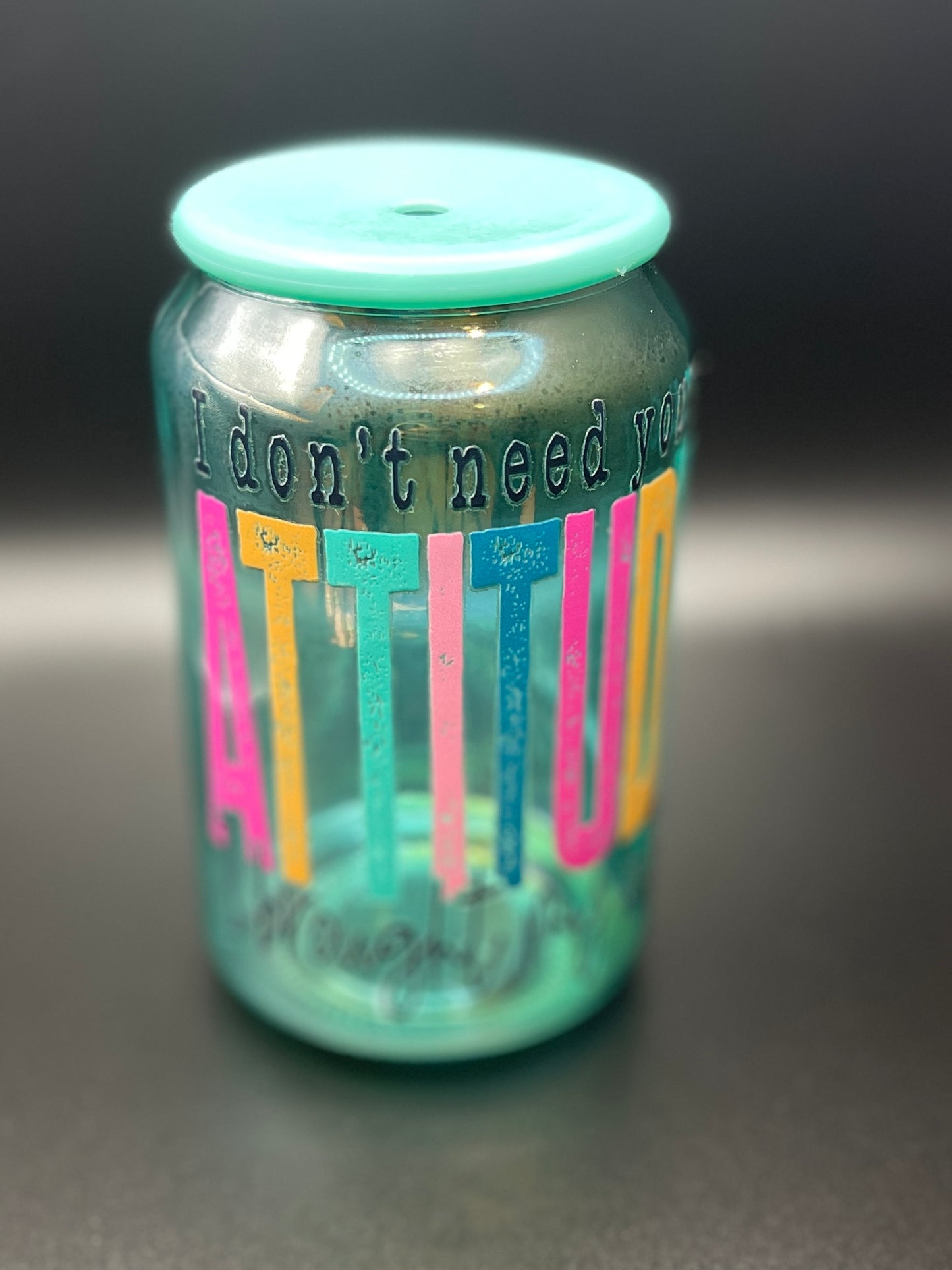 Iridescent Glass Cup with Lid and Straw, 15 oz.