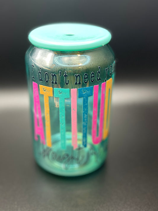 Iridescent Glass Cup with Lid and Straw, 15 oz.